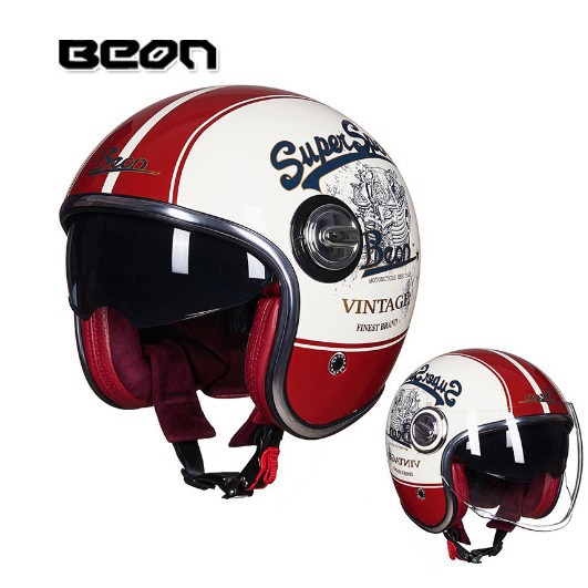 BEON casco vintage de los hombres y las mujeres de cuatro estaciones de la motocicleta Harley medio casco lente doble coche eléctrico casco verano protección solar