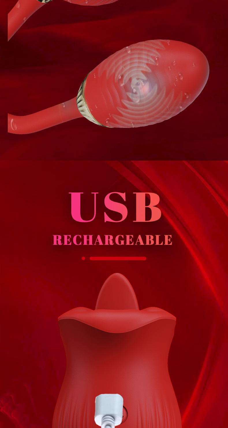 Rose Lip Tongue Licking Vibrator, Purple Silicone & ABS Clitoral Massager for Adults — detail image 8