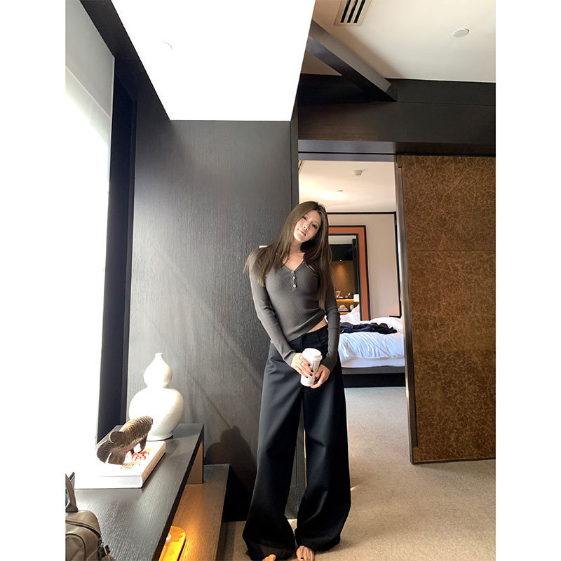 Wanantong Loves to Wear It Very Much! Minimalist Tailoring High Weight Silhouette Trousers Work Clothing Slimming Look Casual Pants for Women