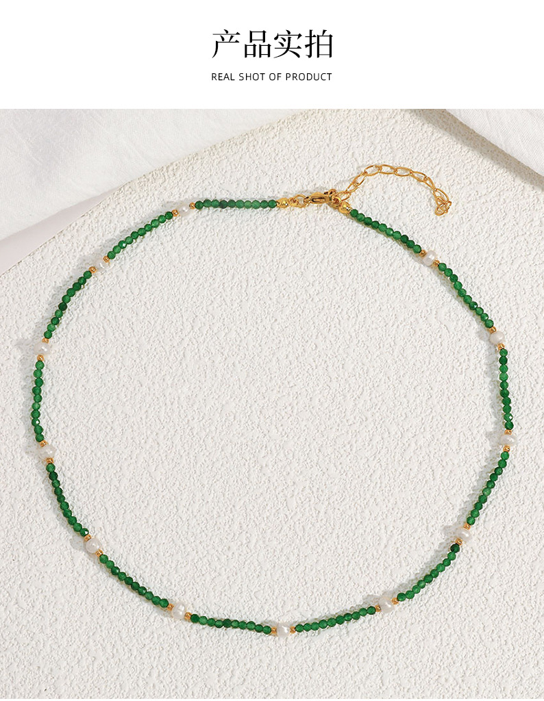 Linglang Handmade Emerald Beaded Necklace Retro Natural Pearl Necklace Choker Chain Jewelry for Girls