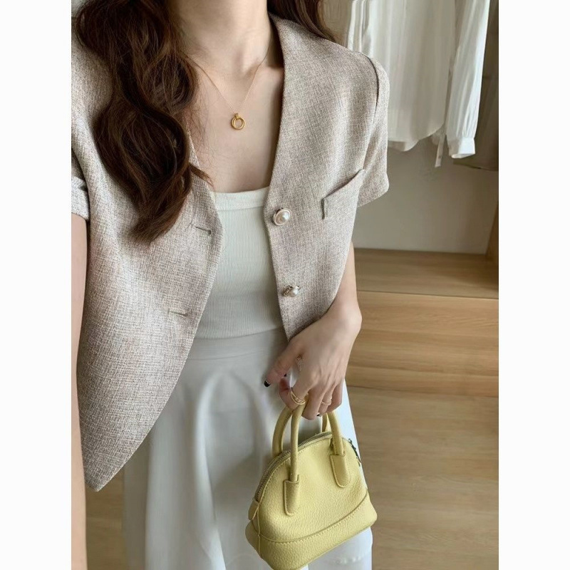 2026 Chanel-Style Jacket European and American Style Short-Sleeve New Summer V-Neck Fashionable Short French Socialite Versatile Top