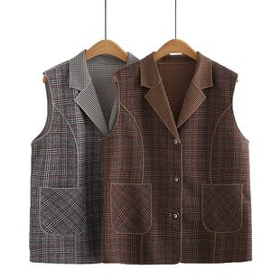 Chubby Girl Fall plus size fashion outerwear Korean style loose slimming contrast color plaid suit vest coat