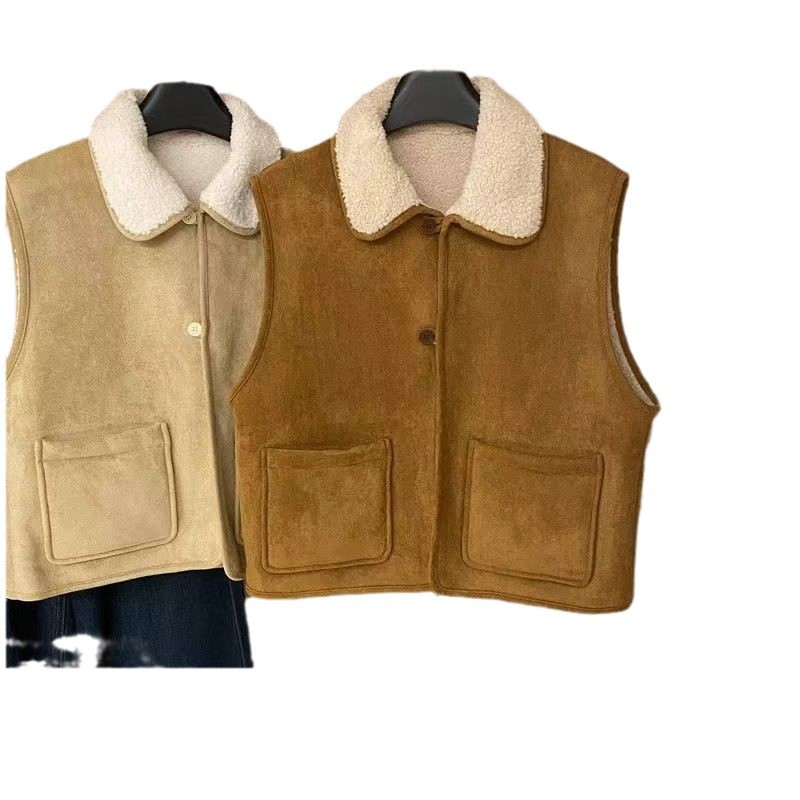 Meilad coreano estilo de moda de piel de ciervo chaleco de invierno nuevo interior de lana de cordero hombre pequeño hombro