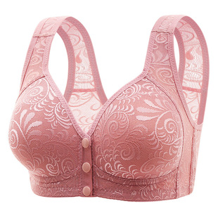 Front-Button Thin Breathable Large Size Bra for Middle-Aged Mothers Fixed Cup Bra Zero-Restraint No-Wire Sports Bra for Women