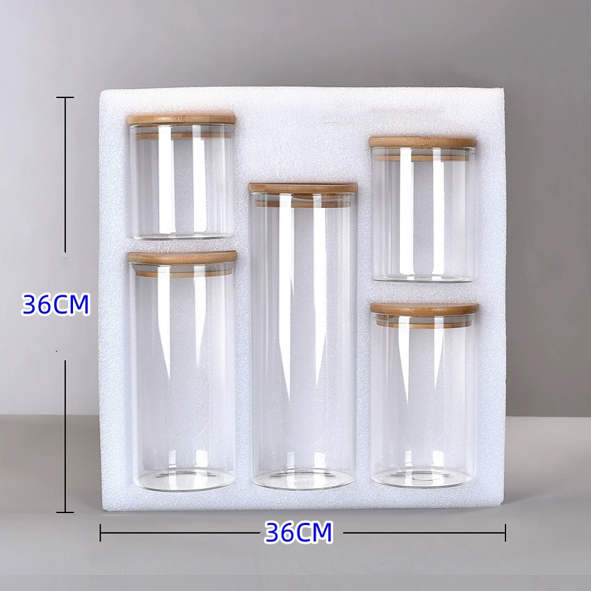 Набор из пяти стеклянных банок для хранения круп с бамбуковыми крышками Amazon, прозрачные герметичные банки для хранения зерна