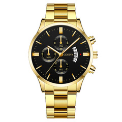 wish大賣爆品假三眼男士手錶男款商務日曆石英表鋼帶廠家代發