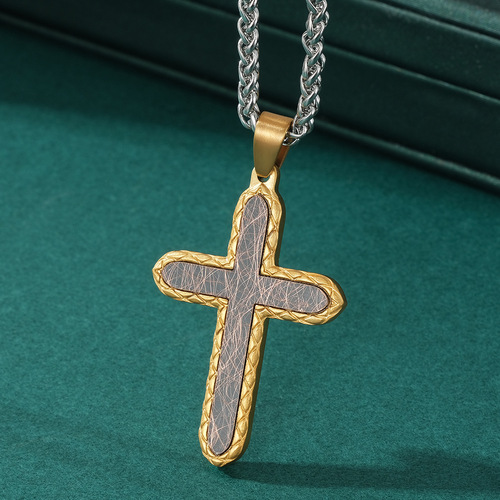 New original stamped prismatic inlaid antique pattern cross accessories men's two-color stainless steel two-color pendant
