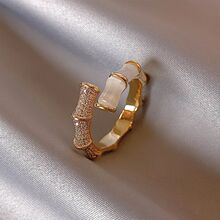 2023 New Design Opals Bamboo Shape Gold Colour Adjustable Ri