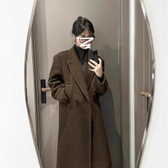 韩版西装秋冬咖色感毛呢大衣外套新款过膝加厚中长款气质呢子女装