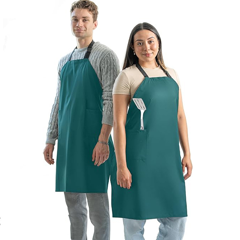 Nuevo delantal de poliéster transfronterizo impermeable a prueba de aceite compuesto de tela comedor ropa de trabajo de cocina doméstica delantal fabricantes al por mayor