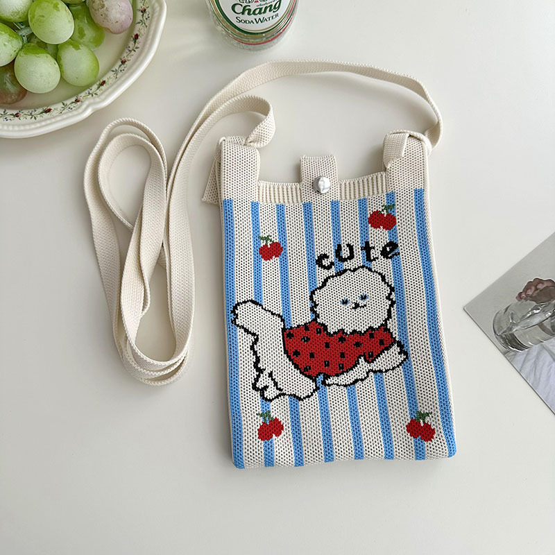 Nuevo diseño de nicho, mini bolso de teléfono móvil de punto de dibujos animados lindo, todo fósforo, pequeño bolso cuadrado de mensajero de viajero portátil pequeño