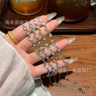 厂家批发小红书天然危料蓝水翡翠蝴蝶手链s925银镶嵌小清新设计款