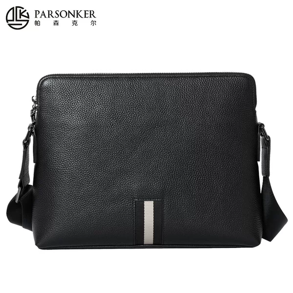 Men's Genuine Leather Crossbody Bag New Trendy Fashion Webbing Contrast Color Shoulder Bag First Layer Cowhide Commuter Shoulder Bag in Stock