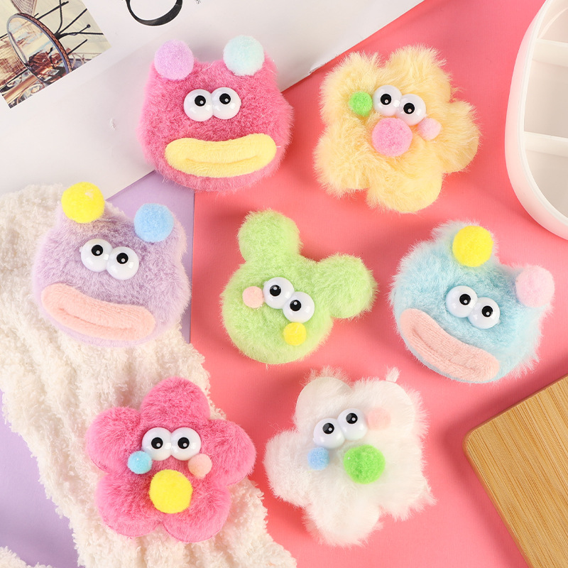 丑萌大眼仔毛球 少女搞怪香肠嘴可爱刘海夹配件辅料DIY饰品半成品