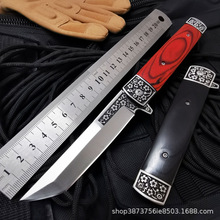 日式小刀戶外高硬度軍刀紅木柄刀具折疊雕花防身工具手把肉短刀