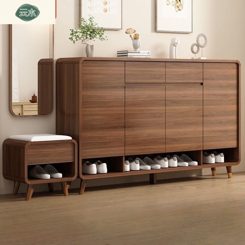 New Storage Wall Storage Cabinet Solid Wood Shoe Cabinet Home Entrance Door Entrance Cabinet Chinese Style Living Room Large Capacity Shoe Cabinet