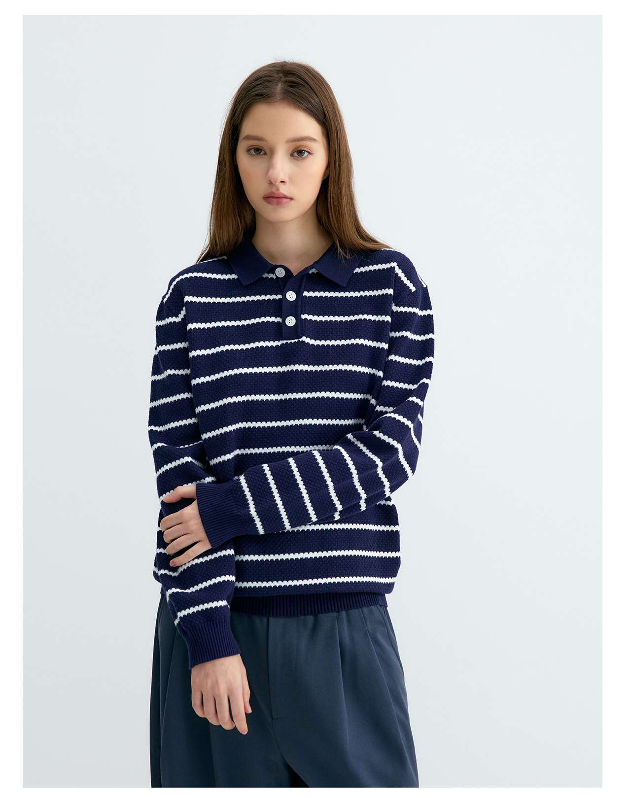 UNF Striped 300g Loose Polo Sweater