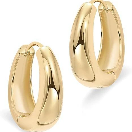 Glossy golden brass earrings, European style, 16 carat