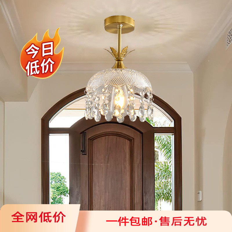 Retro estilo francés latón cristal pequeño candelier dormitorio pastoral cabezal de cama bar comedor pasillo lámpara de entrada