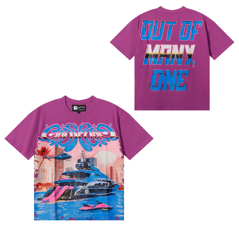 夏新作 Godspeed アメリカのハイストリートファッションブランド スカルロック ペアレタープリント 半袖Tシャツ メンズ|undefined