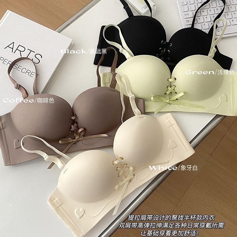 New drawstring gather cup suspension strapless underwear sexy simple seamless palm cup brassiere smooth foreign trade