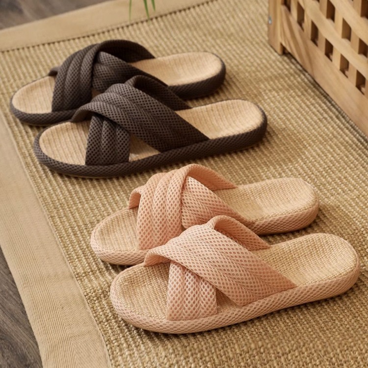 바닥 샌들 및 슬리퍼 가정용 두꺼운 밑창 여성 실내 미끄럼 방지 홈 남성 통기성 일본식 Ox-tendon-soles Linen 슬리퍼