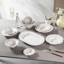 喵语日记系列陶瓷餐具盘碗碟家用浮雕图案色釉工艺简约优雅花边