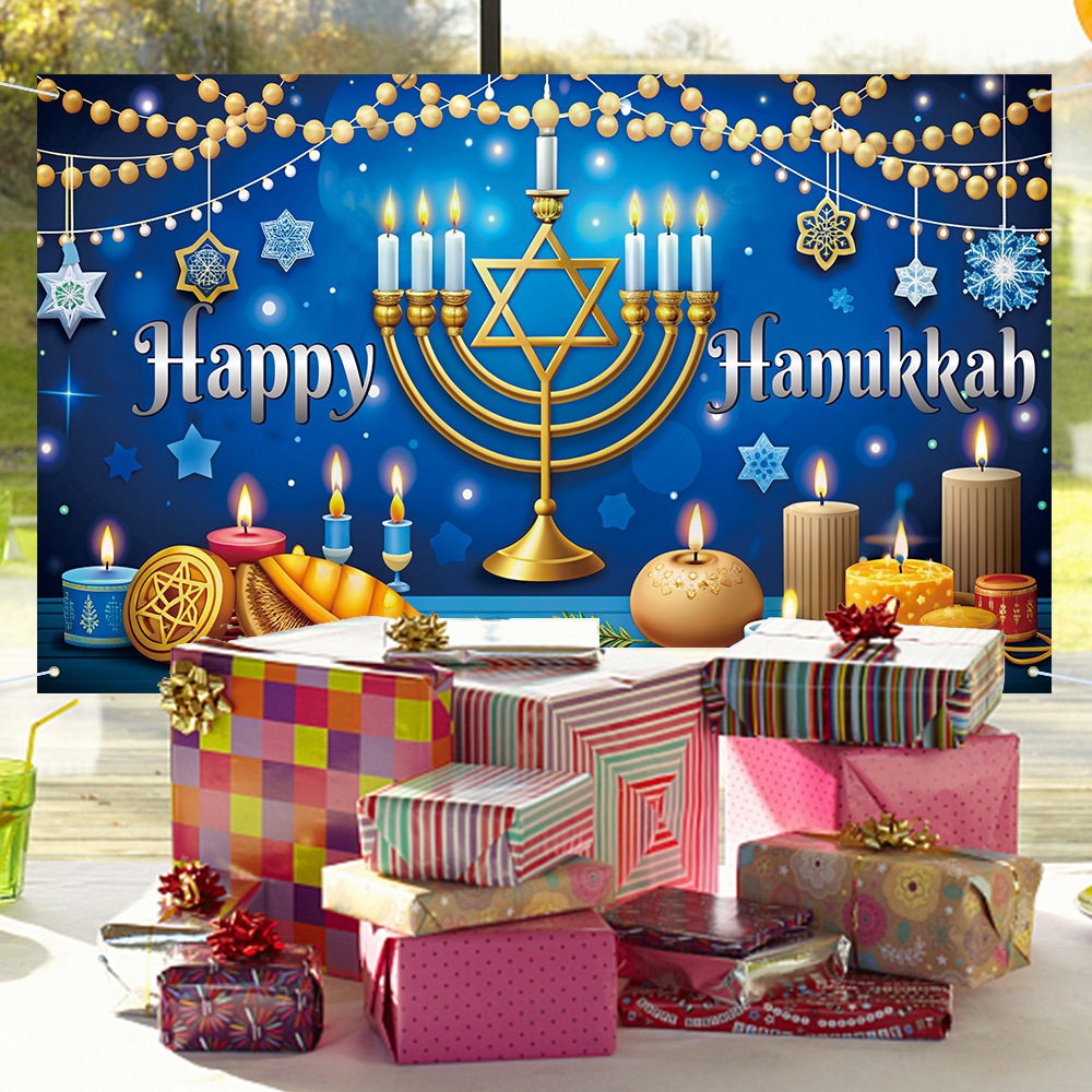 Nuevos productos Hanukkah decoración tela de fondo fiesta de Año Nuevo judío pancarta de fondo de bandera colgante atmósfera props