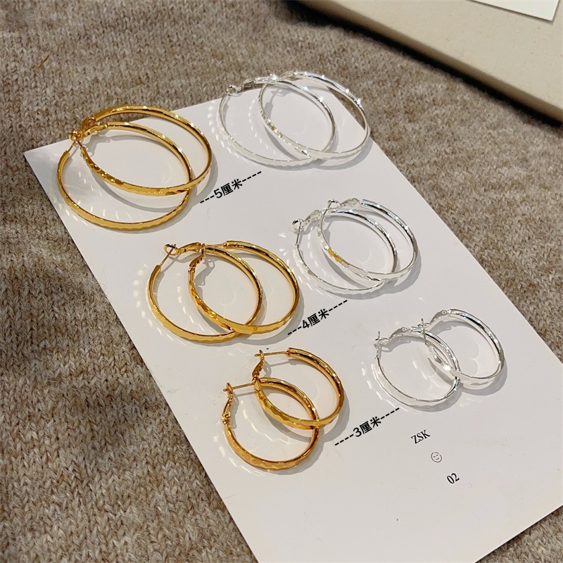 Fashion Faceted Mosaic Hoop Earrings for Women New Trendy High-End Minimalist Copper Gold-Plated Hoop Earrings Wholesale