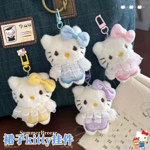 Cute Kitty Cat Pendant in Skirt Plush Cartoon Girl Heart Cat Doll Student Bag Pendant Doll