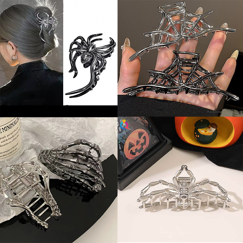 European and American Halloween Skull Magic Claw Clip Ins Dark Style Hair Accessories Hair Clip Metal Spider Large Shark Clip