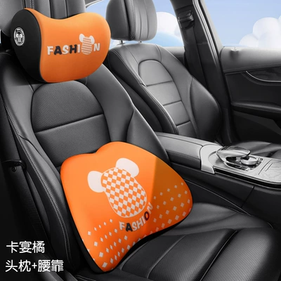 Headrest: Cushion, Car Driver's Seat - diamond-bear-memory-foam-headrest-lumbar-support-cayenne-orange