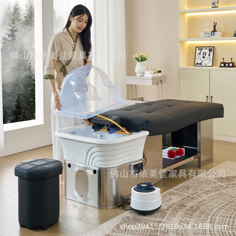 Cama de acero inoxidable para lavado de cabello, sala de peluquería, cama de tratamiento de cabello, fumigación de agua de circulación, cama de cuidado de cabello, masaje, cama de lavado de agua