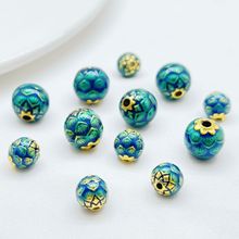 古法金保色铜莲花珠珐琅彩隔珠景泰蓝圆珠diy配饰材料饰品配件