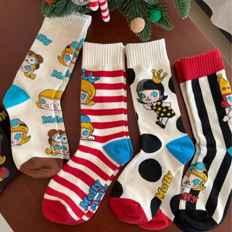 Japanese Style Cute Cartoon Spring and Autumn Socks Women's Personality Stockings Creative Ins Trendy Design Sense Students Stacked Socks Korean Style