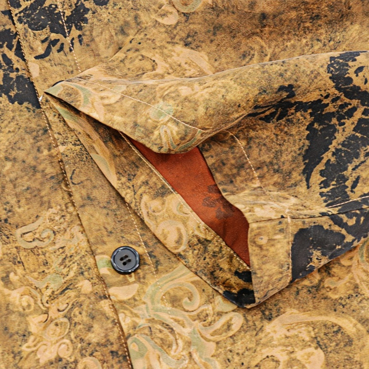 Áo sơ mi ngắn tay nam mulberry silk cao cấp dáng rộng mùa hè — Vàng 8908 chi tiết 10
