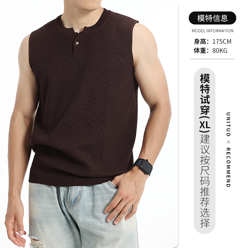 Verano nuevo estilo de hombre Henry chaleco de punto transpirable sin mangas chaleco ligero de negocios casual de alto nivel hombre
