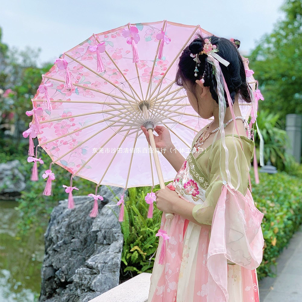 Маленький детский зонтик с кисточками для танцевальных выступлений девочек, реквизит Hanfu, декоративный зонтик для фотографий, Cheongsam Hanfu Qingbai Le.