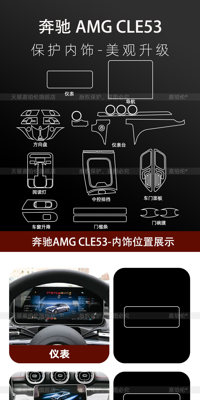 Suitable for 26 models of Mercedes-Benz AMG CLE53, center console gear shift screen tempered film, interior protective film, modification accessories