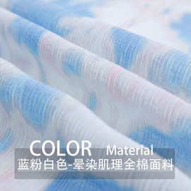 薄款垂坠蓝粉白色朦胧晕染竖条纹肌理棉雪纺面料衬衫连衣裙布料A