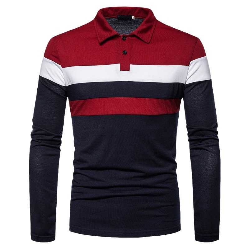Camiseta Polo de Manga Larga para Hombre, Comercio Exterior Transfronterizo, Camiseta con Parches de 3 Colores, Nueva Tendencia de Moda Casual Europea y Americana 2025