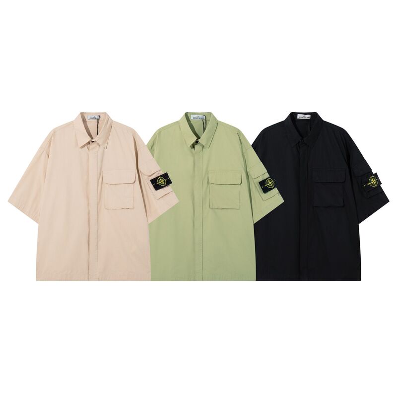 Cross-Border Stone Summer 26Ss Organic Cotton Vintage Washed Loose Short-Sleeve Shirt T-Shirt with Logo Patch Unisex Style