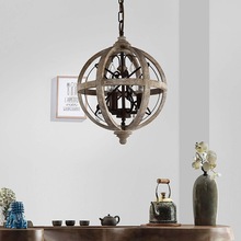 美式復古做舊圓球吊燈實木木藝個性創意客廳樓梯間餐廳裝飾燈具