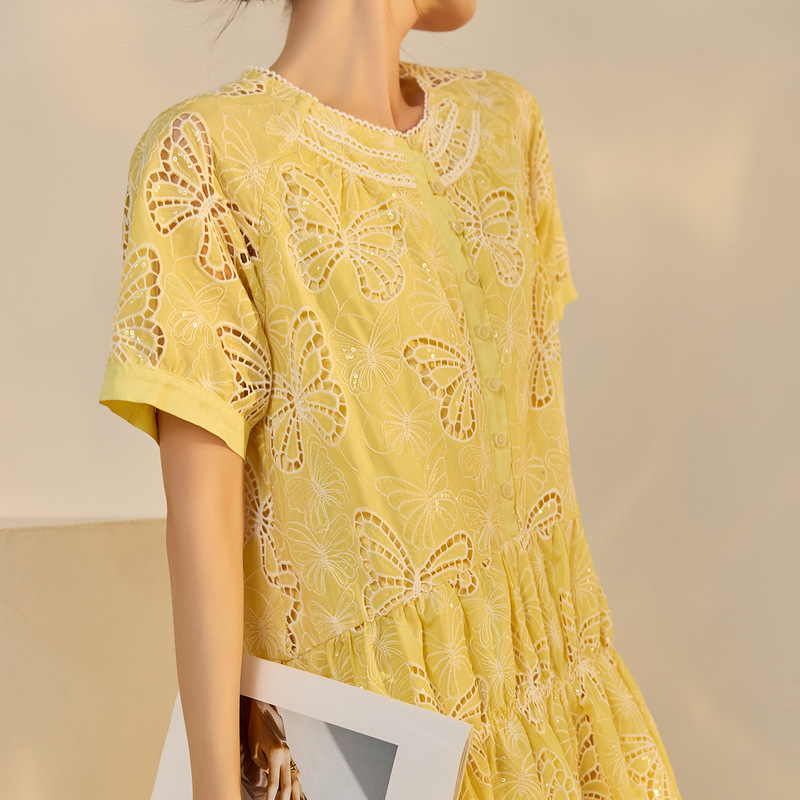 New Chinese-Style Summer Loose-Fitting Dress with Exquisite Craftsmanship, Sweet and Elegant Butterfly Embroidery Long Dress N4071 New Chinese-Style Summer Loose-Fitting Dress with Exquisite Craftsmanship, Sweet and Elegant Butterfly Embroidery Long Dress N4071