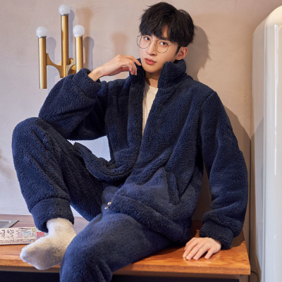 (Plush)winter pajamas men's wear Plush keep warm Cardigan Zipper section Home Furnishings suit Exorcism