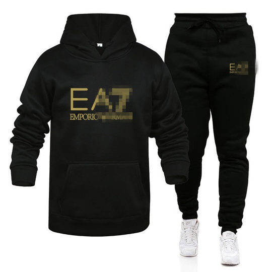2024 autumn and winter winter cross-border men's and women's leisure European code blank solid color suit fleece loose sweater pants two pieces