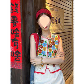 森女度假风花朵开衫外套短款女春夏时尚新款小众设计感百搭马甲潮