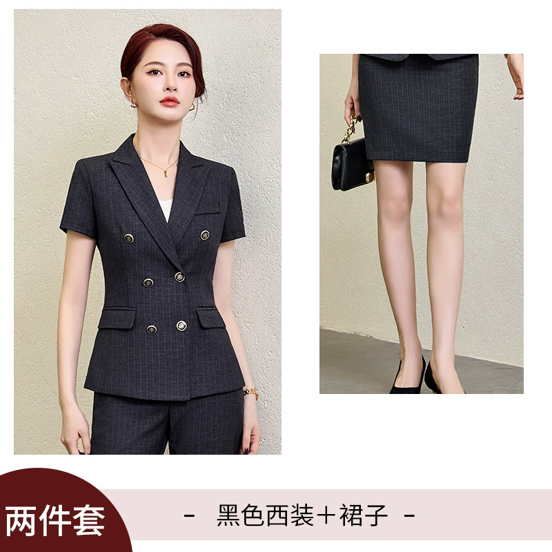 Gray double-breasted suit suit women's work clothes slim business manager goddess style professional wear women's skirt work clothes