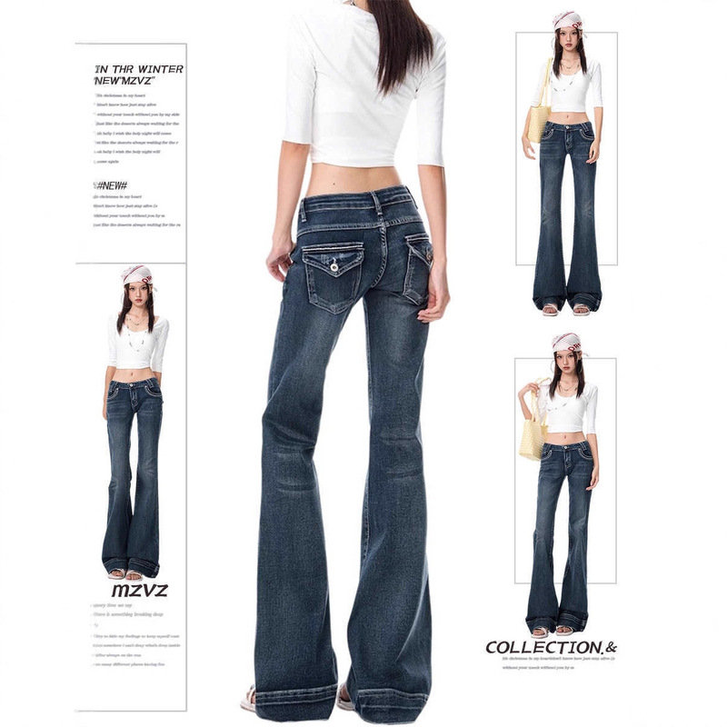Foreign Trade Cross-Border Dark Blue Bootcut Jeans for Women in Autum Workwear Slimming Look Elastic Horseshoe Flared Long Pants