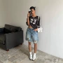 五分宽松显瘦水洗牛仔裤